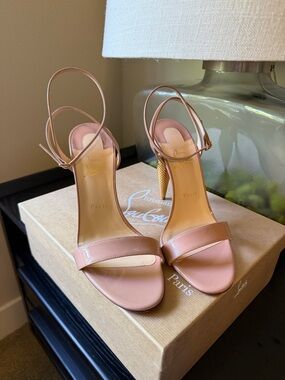 Christian Louboutin Nude/Gold Lipqueen 100 Ankle-Strap Sandals